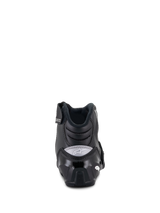 Alpinestars Women Stella SMX-1 R V2 Boots, low-cut motorcycle boots, Black, rear view showing reinforced TPU heel counter and grey Alpinestars logo, performance riding footwear