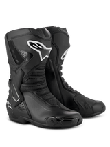 Alpinestars SMX-6 V3 Drystar® Boots, Performance Motorcycle Boots, Black, featuring TPU shin protectors with white Alpinestars logo, replaceable toe sliders, and advanced microfiber construction, sport and street riding gear