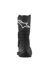 Alpinestars SMX-6 V3 Drystar® Boots, Black, Front View, Sport and Performance Riding Boots featuring white Alpinestars logo on the shin, TPU protectors, and textured flex zones