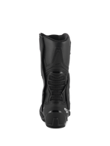Alpinestars SMX-6 V3 Drystar® Boots, Performance Riding Boots, Black, rear view featuring TPU heel protector and back calf bridge with mesh detail, white logo on heel