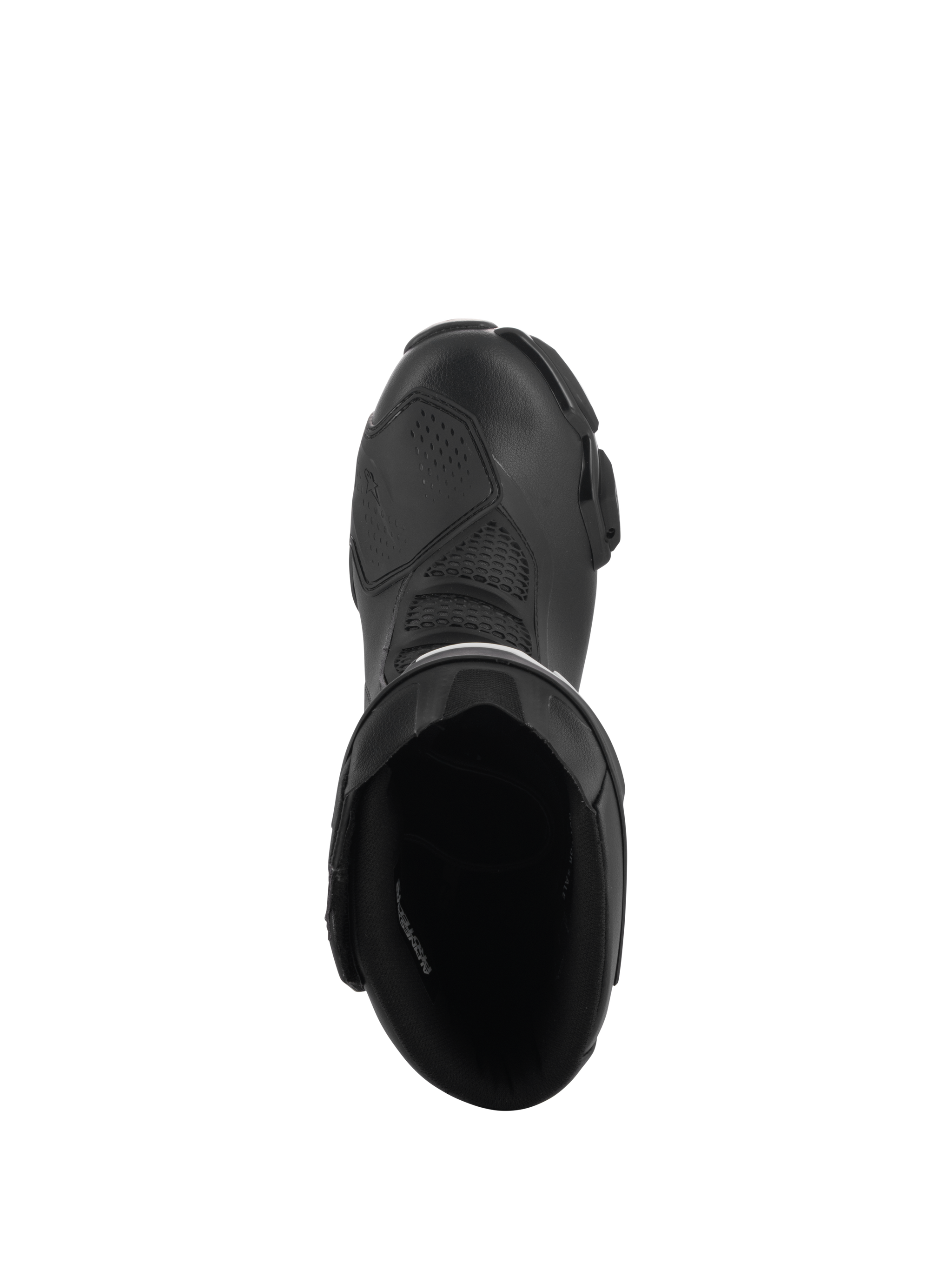 Alpinestars SMX-6 V3 Drystar® Boots, Black, top-down view looking into the boot opening, microfiber upper with TPU shifter pad and interior lining, waterproof sport and street performance riding boots