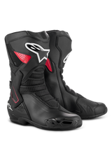 Alpinestars SMX-6 V3 Drystar Boots, Waterproof Performance Riding Boots, Black and Red, featuring a TPU lateral ankle brace, reinforced shin plate, and microfiber construction for track and street riding