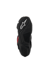 Alpinestars SMX-6 V3 Drystar® Boots, bottom sole view, black textured rubber for grip, featuring a white star logo and embossed Alpinestars branding, performance motorcycle footwear.