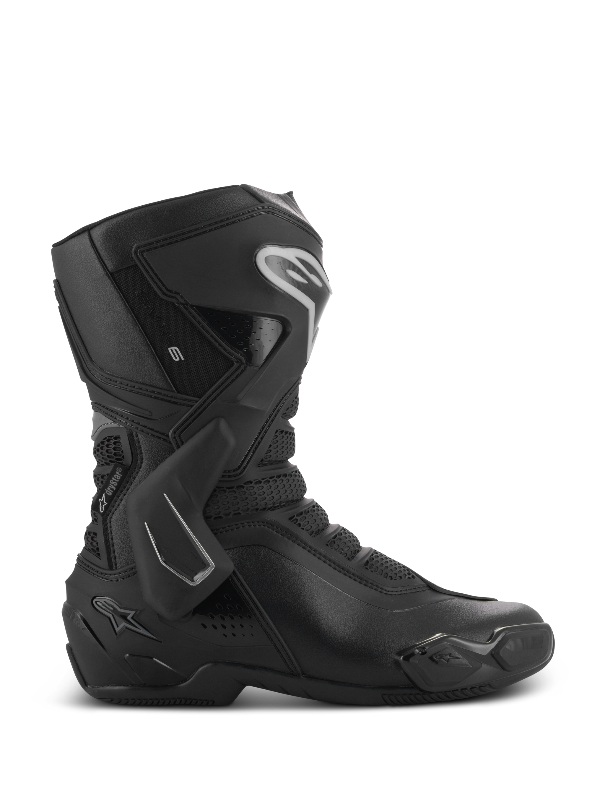 Alpinestars Stella SMX-6 V3 Drystar Boots, Women's Motorcycle Boots, Black with Silver accents, waterproof Drystar membrane, featuring TPU shin plate, ankle protection, and toe slider, performance riding gear