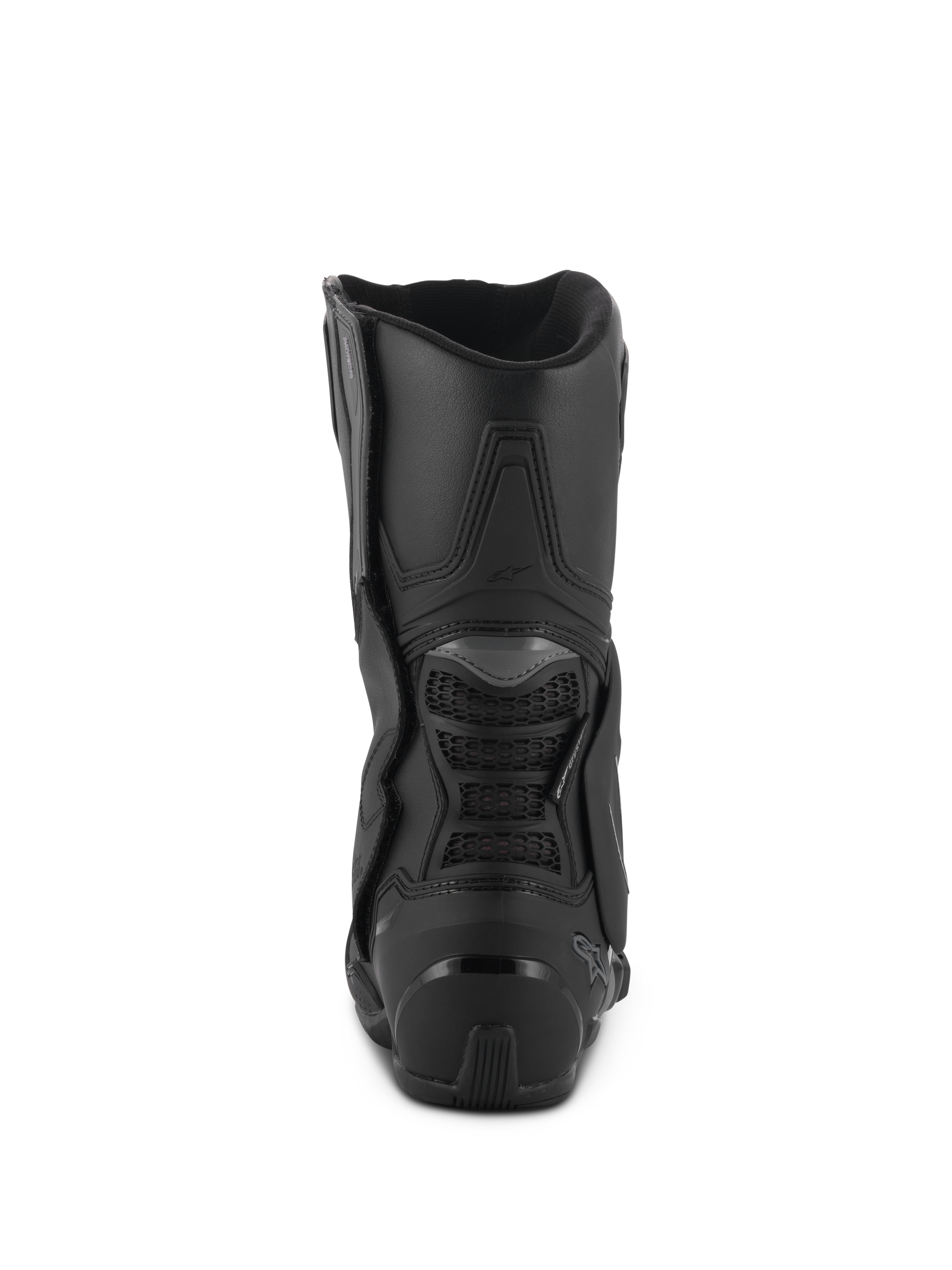 Alpinestars Stella SMX-6 V3 Drystar® Boots, Black, rear view showing the TPU heel counter and back calf protection, high-performance waterproof motorcycle boots for women