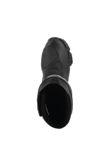 Alpinestars Stella SMX-6 V3 Drystar® Boots, Women's Performance Riding Boots, Black, top-down view showing the padded interior opening and the textured microfiber upper with a protective shifter pad