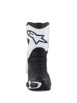 Alpinestars Stella SMX-6 V3 Drystar® Boots, Women's Motorcycle Boots, White and Black, Front view showcasing the white shin plate with the Astars logo, black textured flex zones, and protective TPU elements for performance riding.