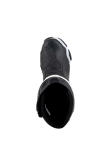 Alpinestars Stella SMX-6 V3 Drystar® Boots, Women's Motorcycle Boots, Black and White, top-down view showing interior lining and reinforced toe, waterproof microfiber construction for track and street riding