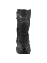 Alpinestars SMX-6 V3 GORE-TEX Boots, Performance Motorcycle Boots, Black, front view showing the TPU shin plate with star logo, mesh flex zones, and sleek microfiber construction for track and street riding