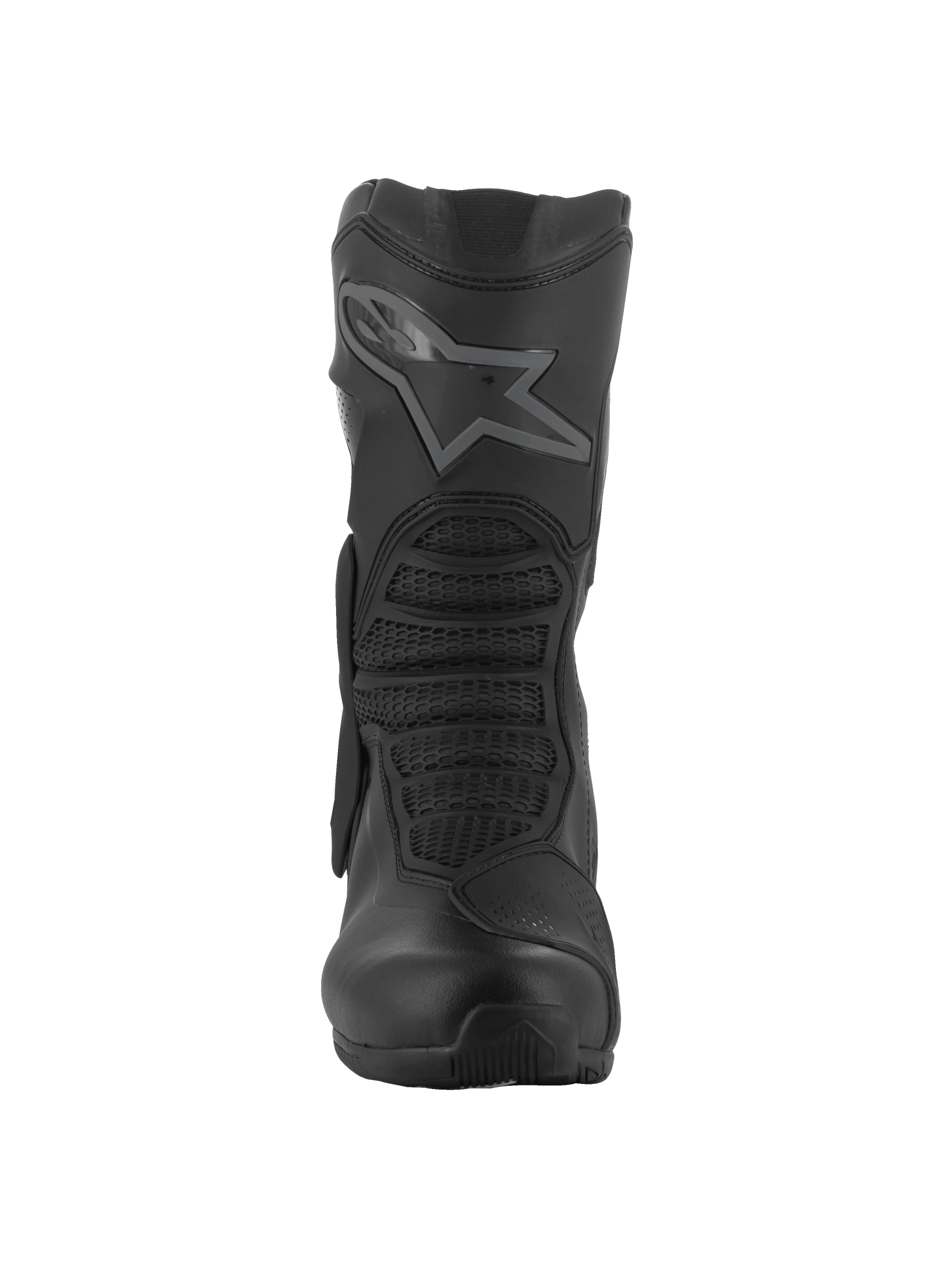 Alpinestars SMX-6 V3 GORE-TEX Boots, Performance Motorcycle Boots, Black, front view showing the TPU shin plate with star logo, mesh flex zones, and sleek microfiber construction for track and street riding