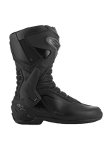 Alpinestars SMX-6 V3 GORE-TEX Boots, Black and Dark Gray, waterproof performance riding boots, featuring lateral TPU ankle brace and shin plate, ergonomic microfiber construction with 3D mesh panels, GORE-TEX logo on the side, specialized footwear for track and street performance