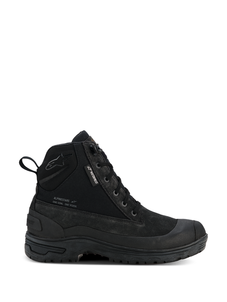 Alpinestars Woman Judy Waterproof Boots, Women's Motorcycle Urban Boots, Black, High-Top Combat Style with Lace-Up Front, Rugged Thick Sole, Waterproof Tag and Rear Pull Tab, Matte Suede and Textile Finish