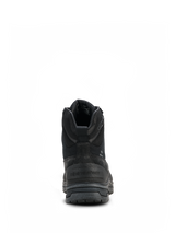 Alpinestars Woman Judy Waterproof Boots, Women's Motorcycle Boots, Black, rear view showing the sturdy heel with embossed logo, integrated pull tab, and elevated combat-style sole for all-weather riding.