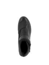 Alpinestars Women Stella Valencia Waterproof Boots, Motorcycle Boots, Black, top-down view highlighting accordion flex zones and textured shift pad, low-cut leather and suede design for touring
