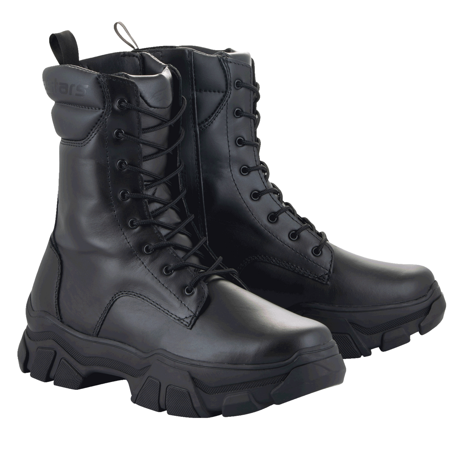Alpinestars Ava Women Boots, Urban Motorcycle Boots, Black, full-grain leather construction, chunky elevated rubber sole, lace-up front with side zipper, rugged utilitarian style