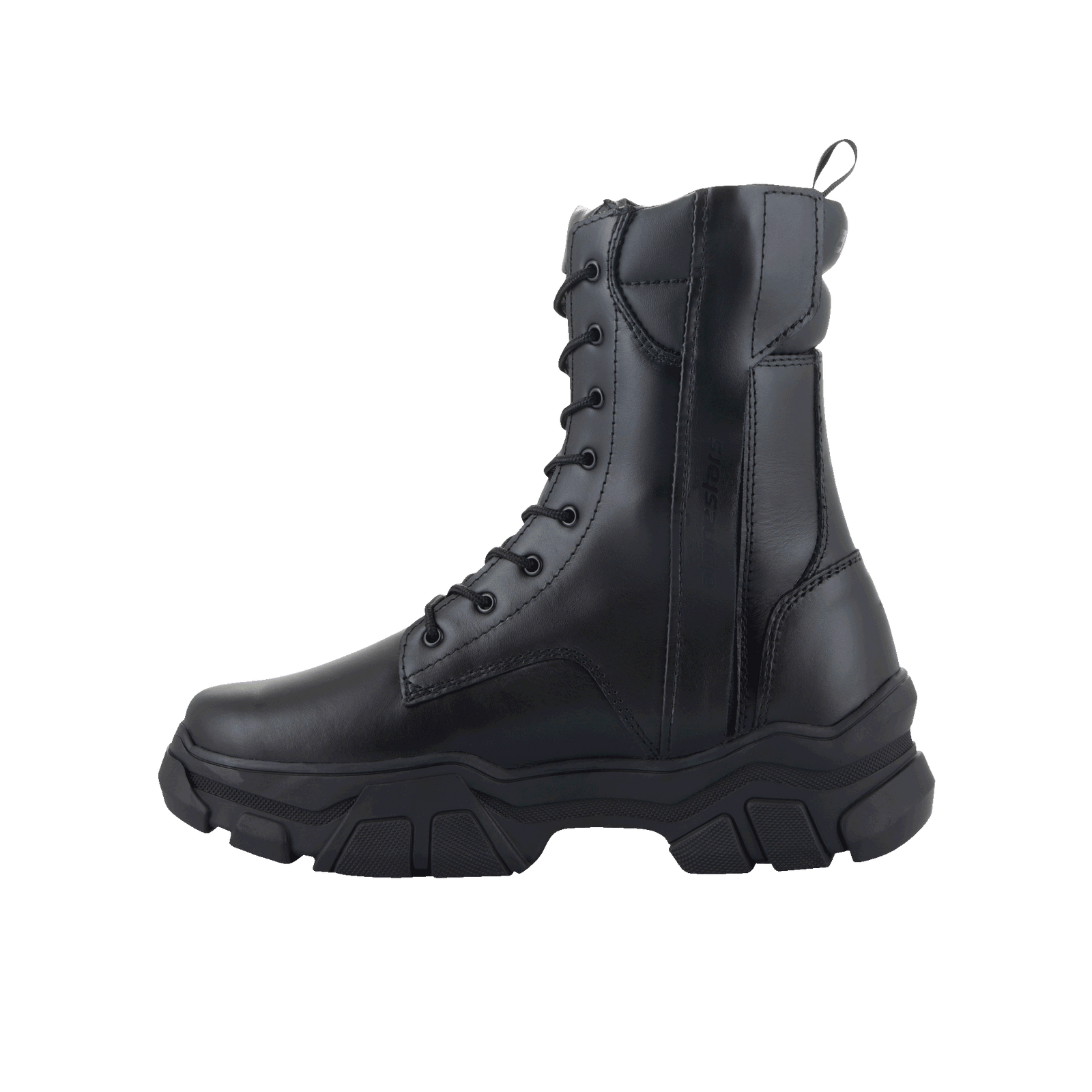 Alpinestars Ava Women Boots, Black full-grain leather, urban motorcycle boot with elevated chunky rubber sole, lace-up front and side zipper, protective footwear for women