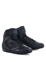 Alpinestars Faster-3 Rideknit® Shoes, Motorcycle Riding Shoes, Black Black, featuring a lightweight microfiber and mesh upper, lace-up closure with a hook-and-loop ankle strap, and sleek road racing design.
