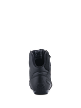 Alpinestars Faster-3 Rideknit® Shoes, Rear View, Black Black, showing TPR heel counter for lateral support, microfiber chassis with breathable mesh lining, performance road racing motorcycle footwear