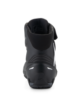 Alpinestars Faster-4 Shoes, Black Motorcycle Riding Shoes, rear view highlighting the TPR heel counter and reflective accents, padded textile collar, performance-driven design for sport road riding.