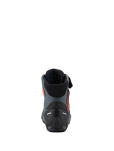 Alpinestars Faster-4 Shoes, Motorcycle Riding Shoes, Black Gray and Red Fluo, rear view showing the reinforced heel counter, ankle support, and sleek sport-inspired design.