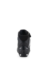 Alpinestars Faster-4 Shoes, Motorcycle Riding Shoes, Black, Rear view featuring a TPR heel counter, soft textile collar, and white accents on the heel and sole, performance-driven protective footwear