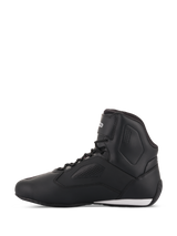 Alpinestars Women Stella Faster-3 Rideknit® Shoes, motorcycle riding shoes in Black Yellow Pink, side profile view, featuring a sleek high-top design with perforated panels and a white accent on the heel.