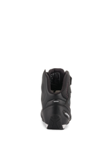 Alpinestars Women Stella Faster-3 Rideknit® Shoes, Black with Pink accents, Rear view showing heel protection and reflective strip, high-top motorcycle riding footwear with breathable knit material