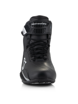 Alpinestars Stella Faster-4 Shoes, Women's Riding Shoes, Black, front view, featuring lace closure and adjustable hook-and-loop strap with Alpinestars logo, technical road riding footwear with lightweight microfiber construction