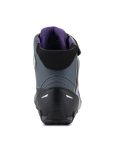 Alpinestars Stella Faster-4 Shoes, Women's Motorcycle Riding Shoes, Rear view showing heel construction, Black Gray Violet colorway, featuring a reinforced heel counter, reflective accents, and purple 3D mesh lining