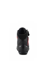 Alpinestars Woman Stella Faster-4 Shoes, Black and Diva Pink, Rear view showcasing the reinforced heel counter, soft textile collar, and sleek ergonomic design for performance motorcycle riding.