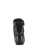 Alpinestars Superfaster Shoes, Motorcycle Riding Shoes, Black, Rear view featuring a reinforced TPU heel counter and padded Achilles extension, sleek high-top design for sport riding protection