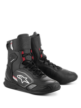 Alpinestars Superfaster Shoes, Motorcycle Riding Shoes, Black Gray Bright Red, tall profile with integrated shin and ankle protection, speed lace system, sleek athletic design with Alpinestars logo branding