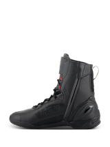 Alpinestars Superfaster Shoes, Motorcycle Riding Shoes, Black Gray and Bright Red, high-top profile with medial side zipper and speed laces, technical microfiber and Rideknit construction for performance road riding