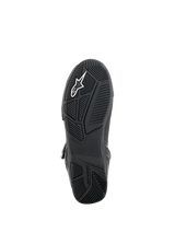 Alpinestars Superfaster Shoes, Black/Gray/Bright Red, bottom view of the black rubber sole featuring an engineered tread pattern for grip, TPF protection frame integration, and white Alpinestars logo.