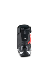 Alpinestars Superfaster Shoes, Motorcycle Riding Shoes, Black Bright Red and White, rear view showing reinforced TPU heel counter and Achilles protector, high-top technical design.