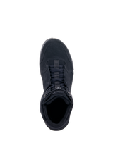 Alpinestars Chrome Riding Shoes, Black Black, top-down view, featuring split suede construction, lace-up closure with an elasticated top strap, casual urban silhouette designed for motorcycle protection