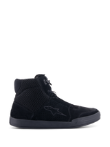 Alpinestars Chrome Air Shoe, Urban Motorcycle Riding Shoes, Black on Black, side view featuring split suede and mesh upper, high-top sneaker silhouette, casual protective footwear for road use