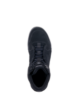 Alpinestars Chrome Air Shoe, Urban Motorcycle Riding Shoe, Black Black, top-down view showing split suede and mesh upper, lacing system with elasticated closure, casual sneaker design for urban commuting