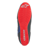 Alpinestars FQ20 Faster-3 Rideknit® Shoes, bottom view of the sole, bright red with white Alpinestars logo and script, textured grip pattern for motorcycle riding.