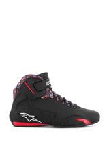 Alpinestars FQ20 Sektor Shoes, men's motorcycle riding shoes in Black and Bright Red with Fabio Quartararo graphics.