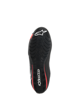 Alpinestars FQ20 Sektor Shoes, Black and Bright Red motorcycle shoes with textured rubber grip sole and Alpinestars logos.