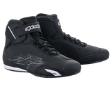 Alpinestars Sektor Shoes, Motorcycle Riding Shoes, Black and White, featuring speed lacing system and hook-and-loop ankle straps, sleek microfiber upper with protective reinforcements, performance footwear for road riding