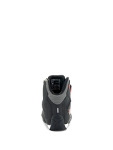 Alpinestars Sektor Shoes, Motorcycle Riding Shoes, Black and Bright Red, rear view showing grey heel panels and reflective strip, sleek lightweight microfiber construction for road riding