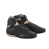 Alpinestars Stella Sektor Women's Riding Shoes in black and champagne microfiber with Velcro ankle strap.