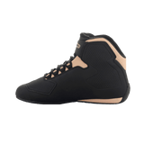 Alpinestars Stella Sektor Shoes, Women's Motorcycle Riding Shoes, Black and Champagne, side view showing high-top profile, microfiber upper with textured protective panels, laces and ankle strap, performance footwear for road riding