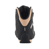Alpinestars Stella Sektor Shoes, Women's Motorcycle Riding Shoes, Black and Champagne, rear view highlighting the padded champagne collar, reinforced heel with reflective detail, and sleek microfiber design
