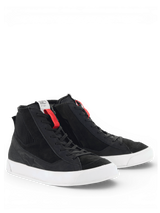 Alpinestars Stated Shoes, black and white urban motorcycle sneakers, men's retro skate style in nubuck and durable suede.