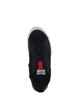 Alpinestars Stated Shoes, black urban motorcycle riding sneakers with red accents and suede construction.