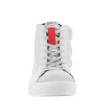 Alpinestars Stated Shoes, urban motorcycle riding shoes in White and Gray with a red accent and skate-inspired design.
