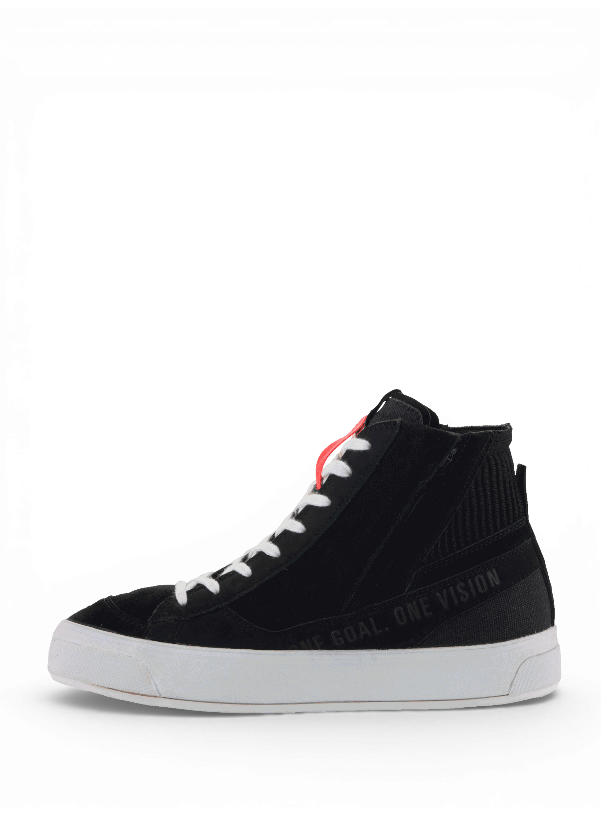 Alpinestars Stella Stated Podium Shoes, women's black urban riding sneakers with skate-inspired style and white soles.